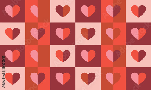 Seamless romantic heart pattern background with red and pink love illustration