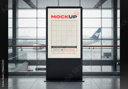 Vertical Stand Sign on Airport Mockup