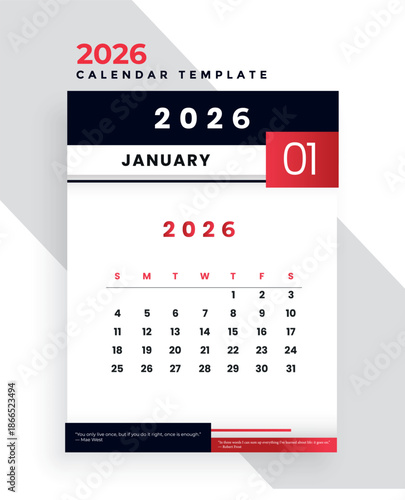 January 2026 wall calendar displaying the first month of the new year

