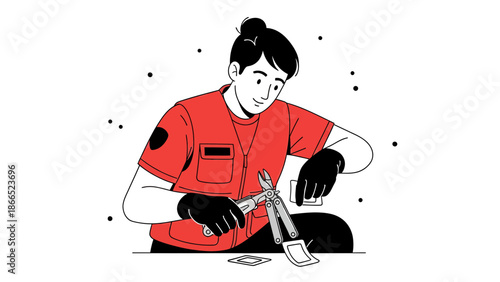 Focused Craftsman Carefully Working With Multi Tool And Small Components On A Table