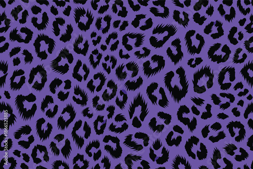 A vibrant and striking abstract African animal print pattern showcasing exotic leopard fur skin texture in bold purple and black hues, creating a wild and fashionable design