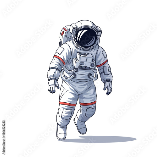 Astronaut Floating in Space Suit, Isolated on White Background, Sci-Fi Exploration