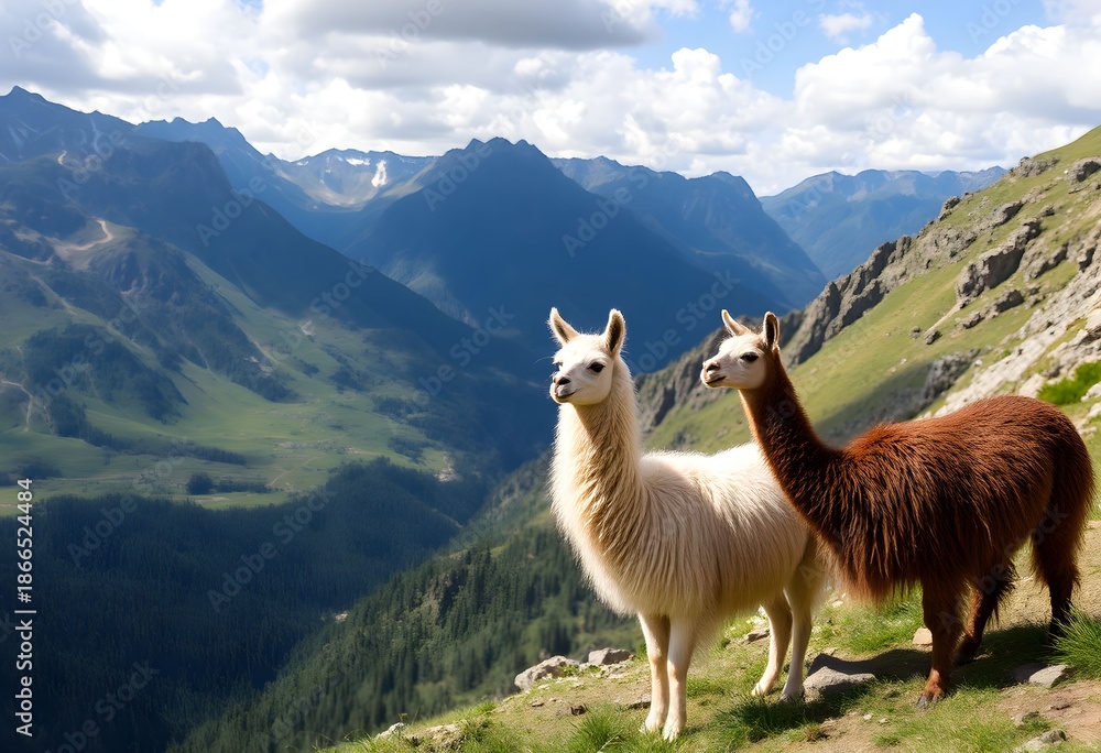 Obraz premium A view of some Llamas in the Mountains