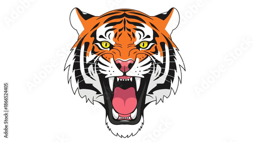 Fierce Tiger Head Roaring, Aggressive Wild Animal Portrait