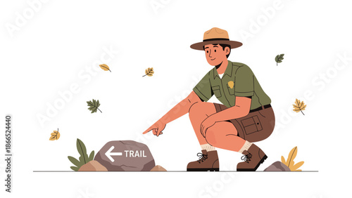 Friendly Park Ranger Showing Direction to Trail in Fall Foliage Environment