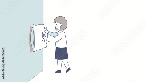 Girl Hitting Pillow Against Wall For Pillow Challenge Social Media Concept