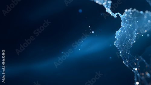 Network of connections on a map showing North and South America in a digital format