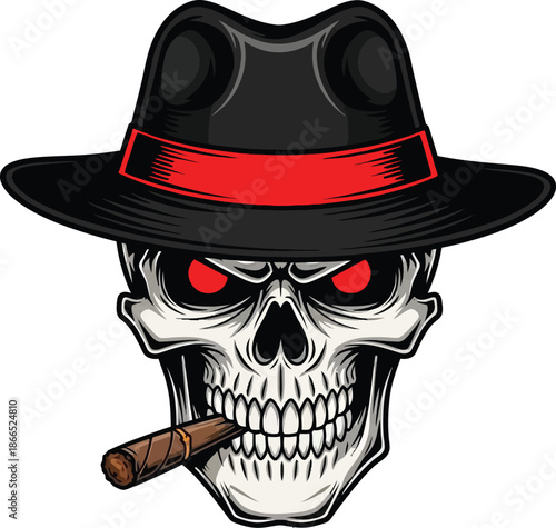 Skeleton wearing fedora hat Vector