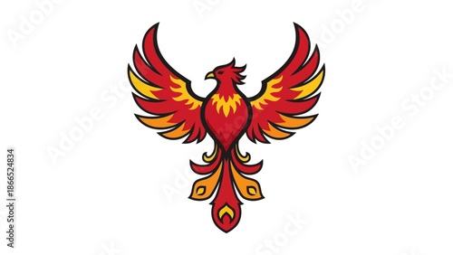 Phoenix bird mythical creature, rebirth, fire symbol, red and yellow