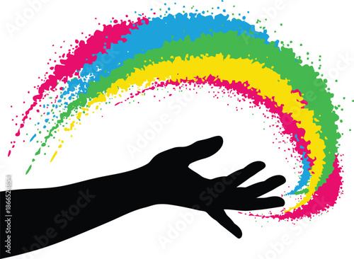 Hand reaching for a rainbow Vector