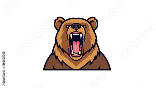 Angry Bear Roaring Mascot Logo, Aggressive Wild Animal Head Illustration