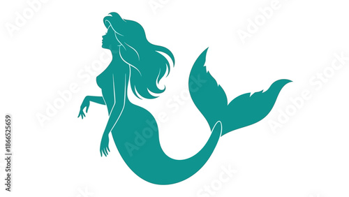 Mermaid Silhouette Icon Teal Color - Fantasy Sea Creature Vector Graphic