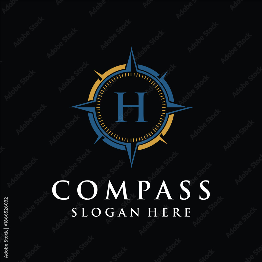 Fototapeta premium Initial letter h compass navigation logo design inspiration 