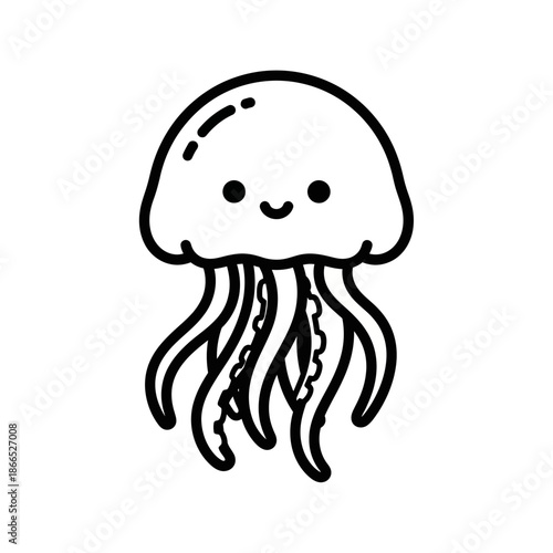 Cute cartoon jellyfish, hand-drawn illustration, simple line art, ocean animal, white background