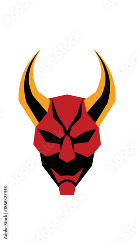 Red Devil Mask with Horns - Graphic Illustration