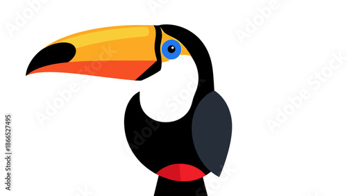 Cartoon Toucan Bird with Large Colorful Beak Isolated on White Background