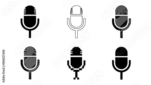 Collection of microphone illustrations isolated on white background, Vector