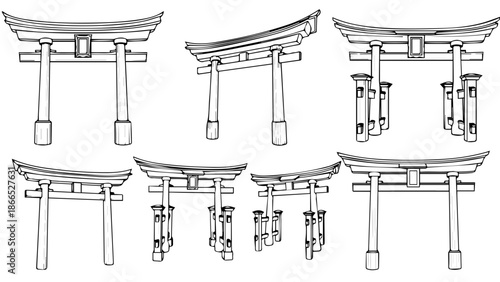 Traditional japanese torii gates isolated on white background, Vector