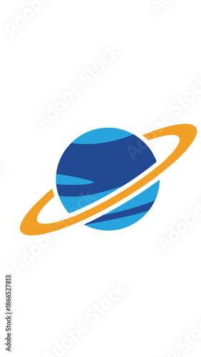 Stylized planet with orange ring on white background, space illustration