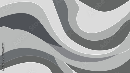 Gray abstract pattern, flowing curved bands, layered organic texture, modern monochrome design background, flat vector illustration