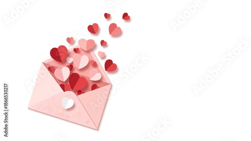 Paper Cut Style Love Letter Envelope with Hearts Vector