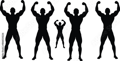 muscle, flex, silhouette, strength, pose, gesture, comparison, black, white, icon, illustration, vector, design, symbol, fitness, power, bodybuilder, dynamic, growth, aspiration