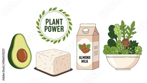 Plant Based Diet and Vegan Food Item Vector Set