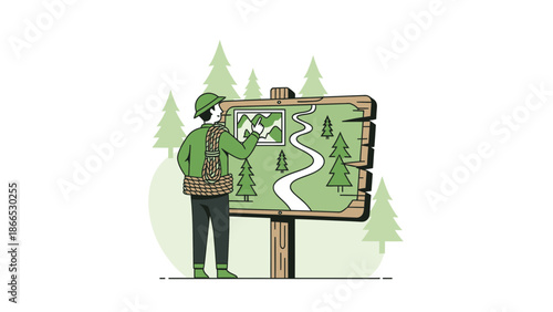 Explorer Studies Wooden Sign With Forest Trail Map Adventure Seeking