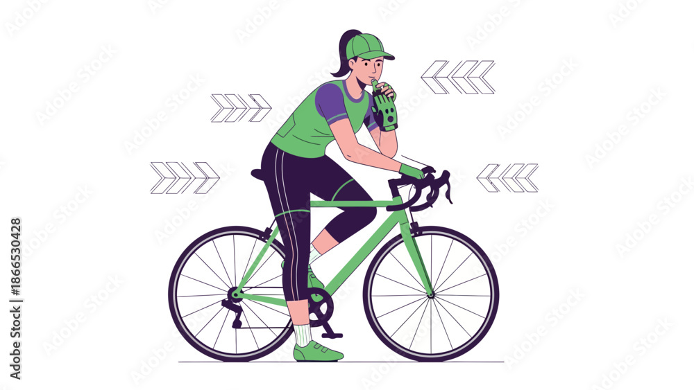 Fototapeta premium Female Cyclist Pausing For Refreshments During Road Ride For Sports Recreation