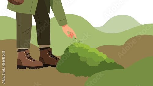 Exploring Nature's Beauty During A Woodland Hike With Boots And Greenery