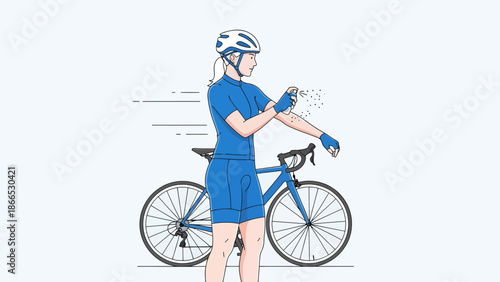 Female Cyclist Applying Sunscreen Before a Ride For Sun Protection Illustration
