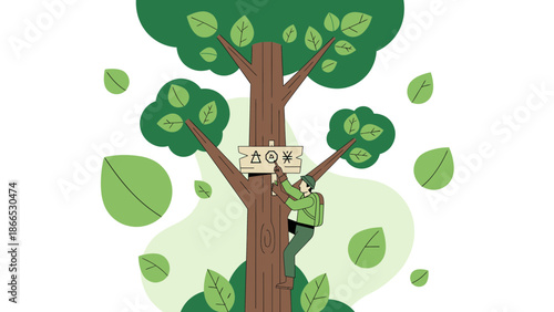 Exploring The Green Nature Discovering The Wooden Sign In The Forest Trees