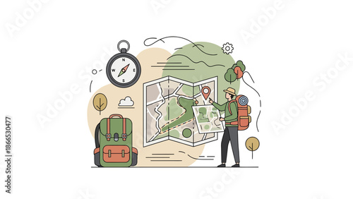 Exploring The Great Outdoors An Adventurer Plotting Their Next Journey On A Map