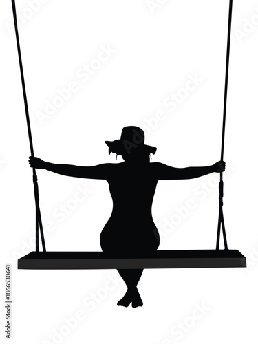 Silhouette of a Single young woman on a swing