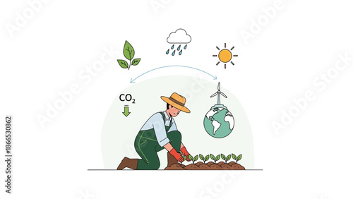 Farmer Planting Seedlings For A Sustainable Environment And Renewable Energy Sources