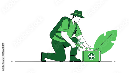 First Aid In Nature Green Illustration Of Outdoor Emergency Preparedness