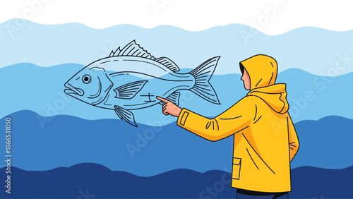 Fisherman Discussing Catch In Exaggerated Way During A Fishing Trip In Calm Water