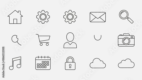 Essential Set of General UI UX Line Icons for Websites and Applications, in Bright Studio