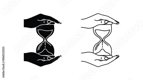 Hands gently cradling an hourglass a symbolic representation of time silhouette