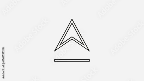 Simple outline abstract upward arrow icon indicating direction or upload in a bright studio.