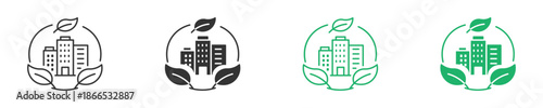 Green City icon set, Sustainable Urban Development Icon ,  Eco Building Design, Sustainable Transport Network, Renewable Energy concept,  Vector illustration . 