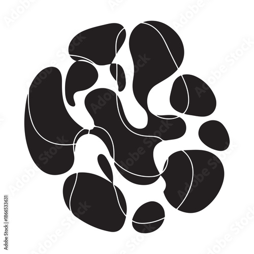 Monochromatic Abstract Pattern of Interconnected Fluid Black Organic Shapes