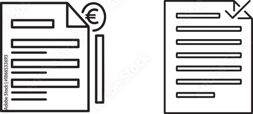 Icons of Document with Euro Symbol and Checked Document on White Background paper