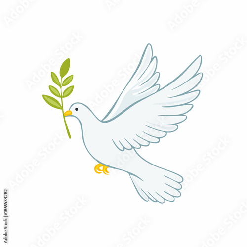 White dove carrying an olive branch, a symbol of peace and hope illustration