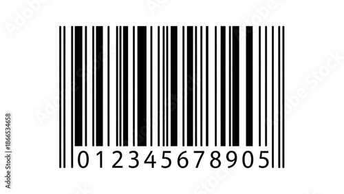 A black and white barcode with numbers on a plain background