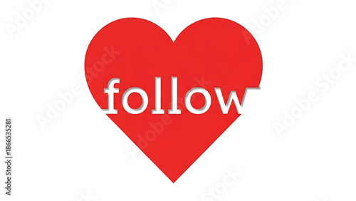 A red heart icon with the word follow written in white text