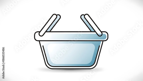 A minimalist vector graphic illustration of a blue shopping basket with handles