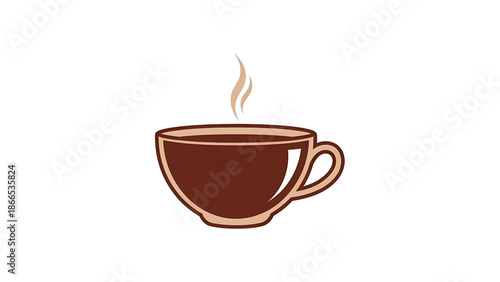 A steaming hot cup of coffee in a simple vector graphic design