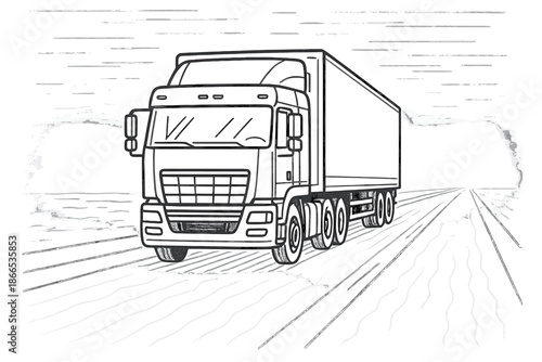Freight Road Icons. Line style icons of Freight Road Stretch: large vehicle, wide road, fading distance, rim detail, air shimmer,