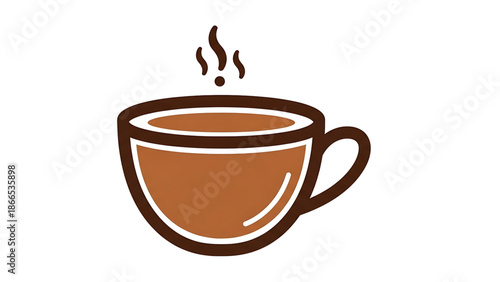 A vector graphic illustration of a steaming hot coffee cup in a minimalist flat design style